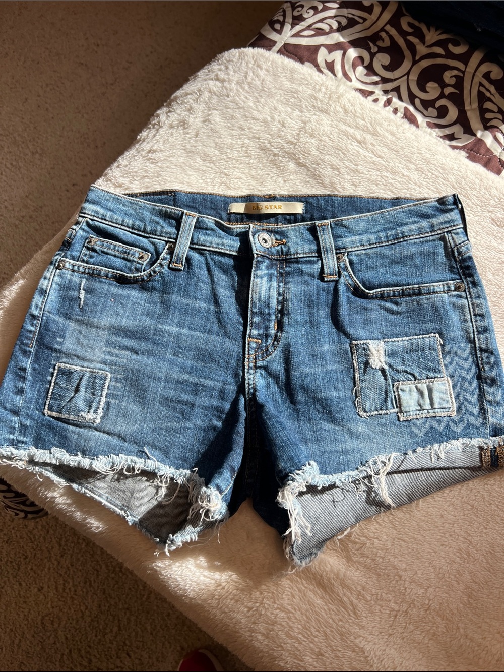 Big Star Distressed Blue Denim Patchwork Cutoff Shorts